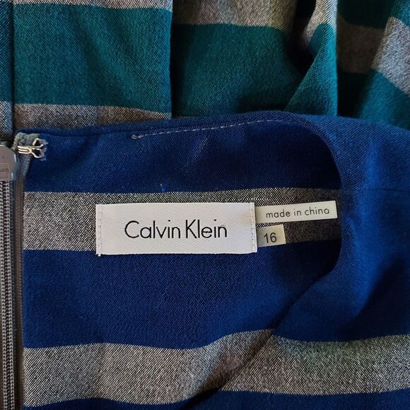 Calvin Klein Fit and Flare Dress Womens Size 16 Sleeveless Stretch Striped Lined - Picture 7 of 11